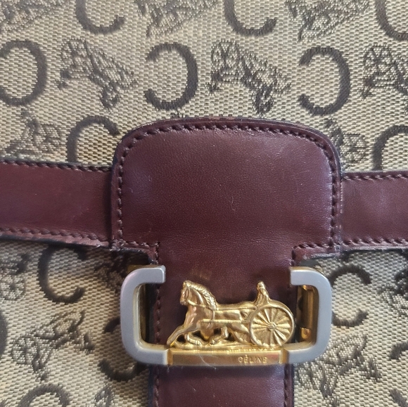 💥SALE Celine Macadam Carriage Rare has COA vintage leather canvas shoulder bag - Picture 5 of 16
